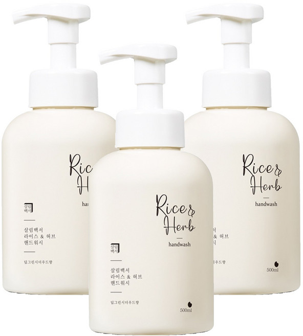 살림백서 라이스 앤 허브 핸드워시 딥그린시더우드, 500ml, 3개