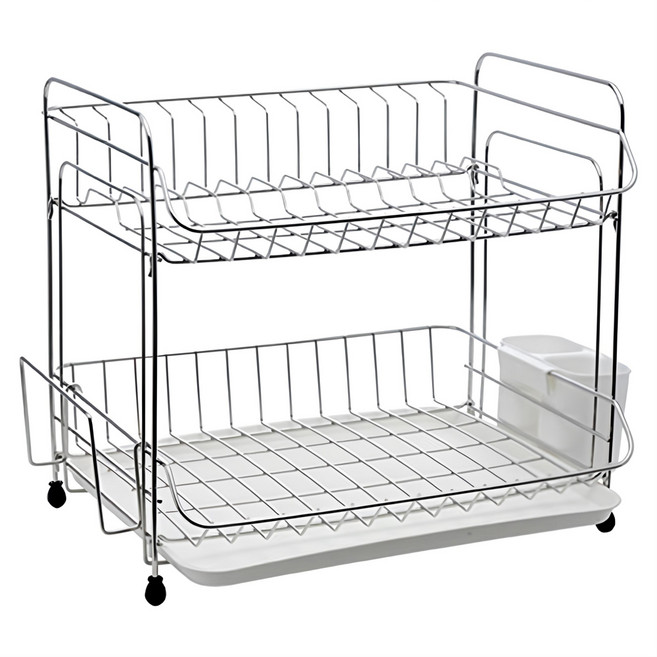 stopia 餐具瀝水架 C款 41.5 x 34 x 37.5cm, 銀色 + 白色, 2層, 1個