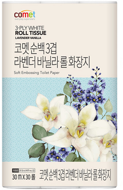 코멧 순백 3겹 라벤더 바닐라 롤화장지, 30m, 30개입, 1개