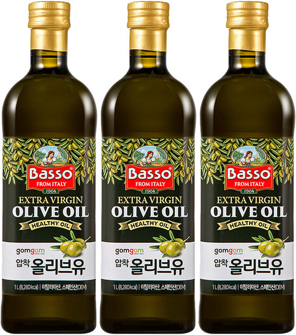 곰곰 바쏘 엑스트라버진 올리브오일, 1L, 3개