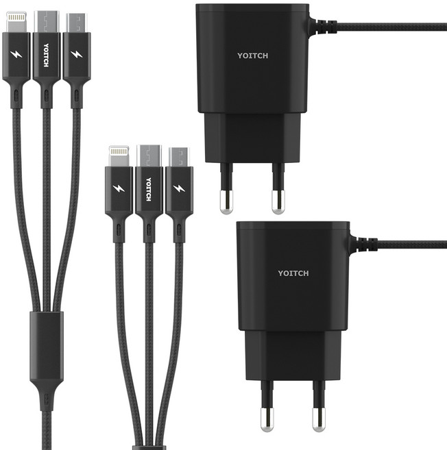 요이치 아크베타 3in1 일체형 멀티 충전기, 블랙, 2개