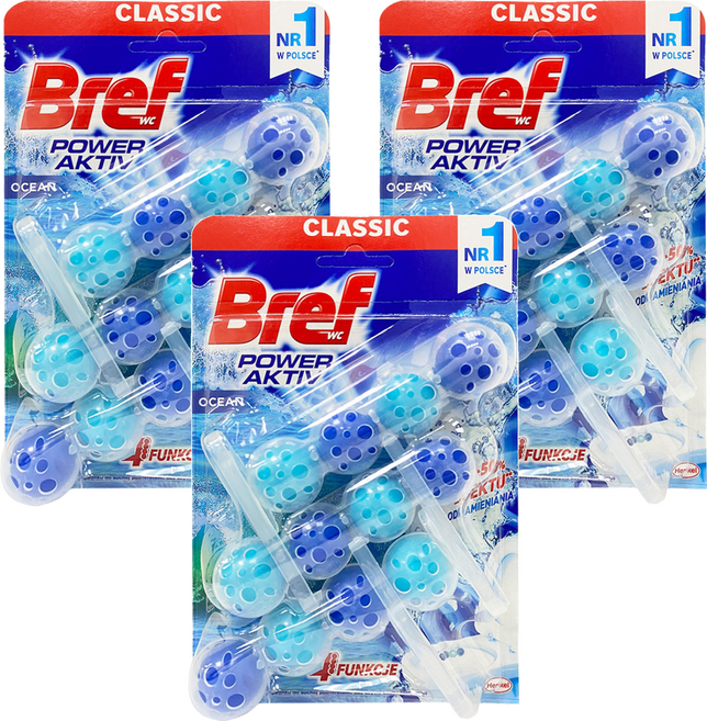 Bref 妙力 台灣公司貨 強力馬桶芳香清潔球 藍色 海洋香氛 3個, 150g, 3組