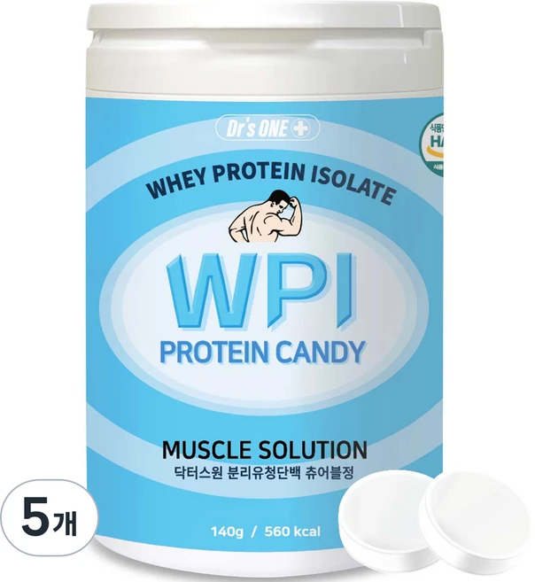닥터스원 WPI 프로틴캔디 분리유청단백 츄어블정, 5개, 140g - 쿠팡