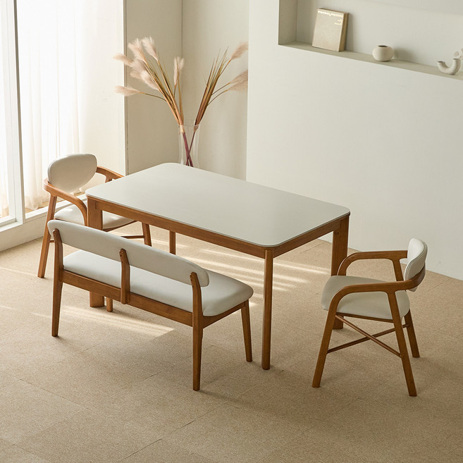 리샘 벨라 세라믹 원목식탁 + 벨체어 D의자 + 벤치 세트 4인용 방문설치, 월넛, 일반 2 + 벤치 1