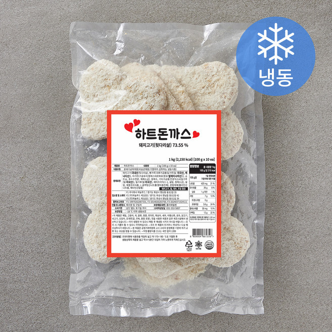 하늘푸드 하트 돈까스 10p (냉동), 1kg, 1개