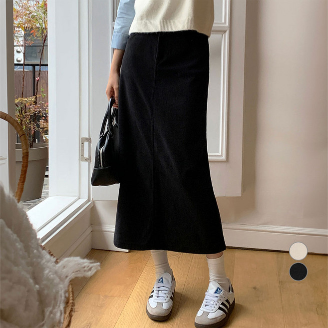 afinar 女款彈力燈芯絨A字柔膚半身裙