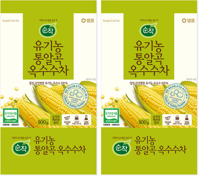 순작 유기농 통알곡 옥수수차, 500g, 2개