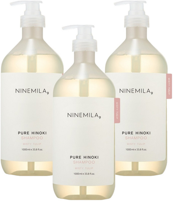 나인밀라 퓨어 히노끼 샴푸 미스티 튤립, 3개, 1L
