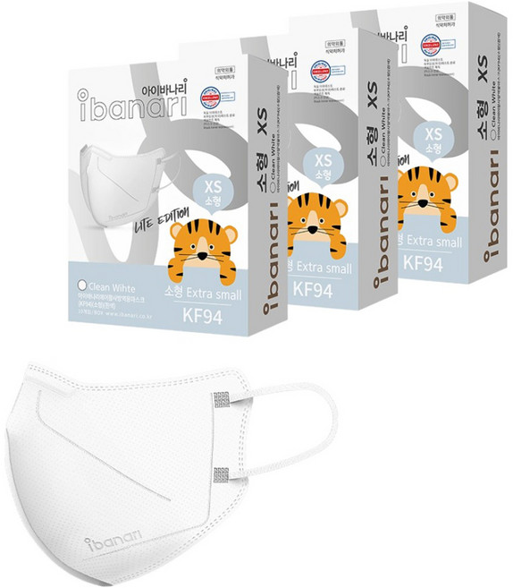 아이바나리 에어 황사 방역용 마스크 소형 XS KF94, CLEAN WHITE, 10개입, 3개