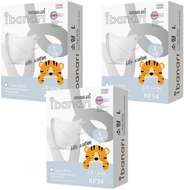 아이바나리 에어 황사 방역용 마스크 소형 L KF94, 10개입, 3개, CLEAN WHITE