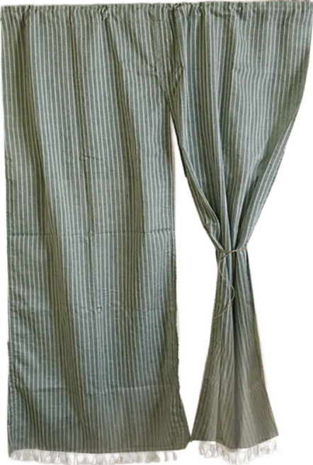 日系棉麻門簾 雙開, 原野灰綠