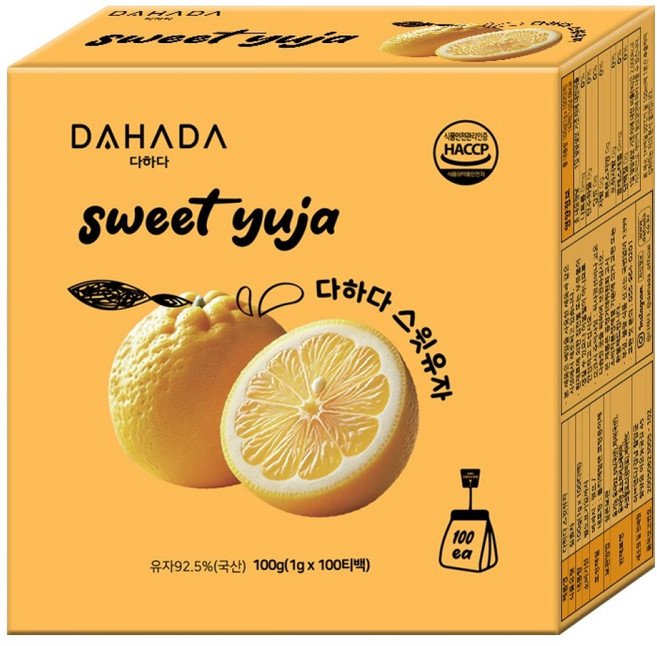 다하다 스윗 유자차, 1g, 100개입, 1개