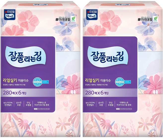 잘풀리는집 천연펄프 미용티슈 2겹, 280매입, 12개