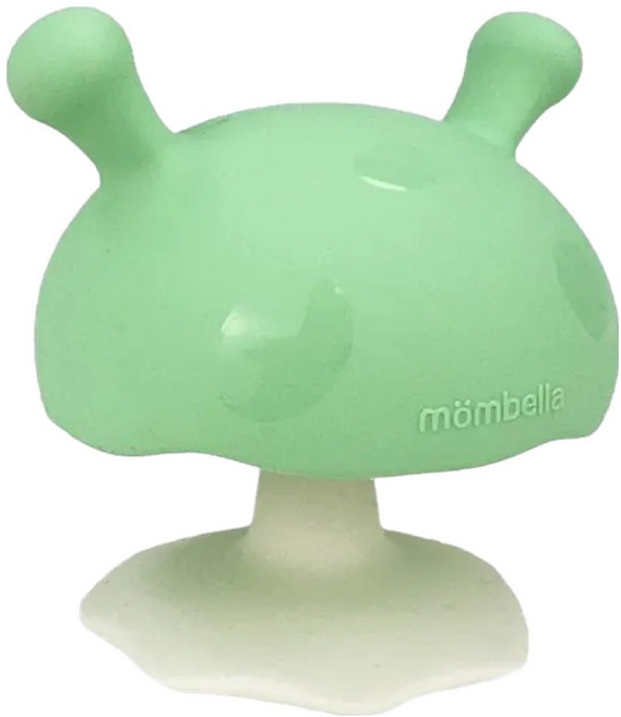 mombella 啾比小蘑菇固齒器 安全防卡喉設計 模擬乳頭形狀 高品質矽膠材質, 固齒器, 薄荷綠, 1個