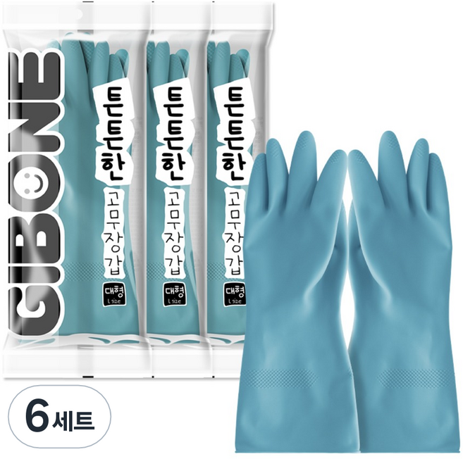 기본에 튼튼한 고무장갑, 토파즈 블루, 대(L), 6세트