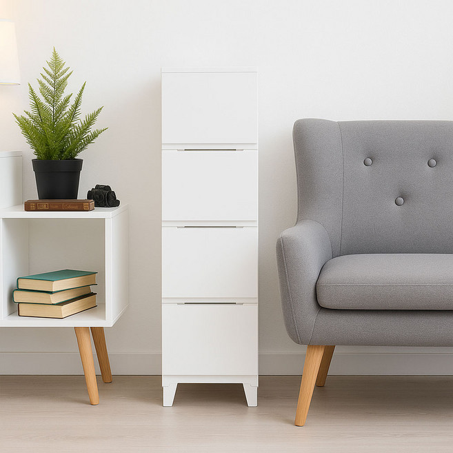 보노하우스 심플리 슬림 서랍장, 화이트, 4개