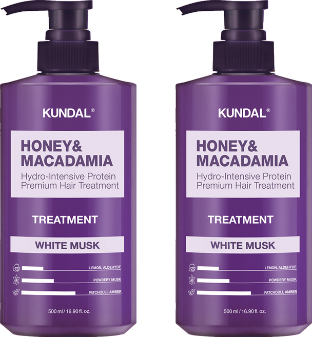 KUNDAL 昆黛爾 蜂蜜澳洲堅果保濕護髮乳 White Musk, 500ml, 2瓶