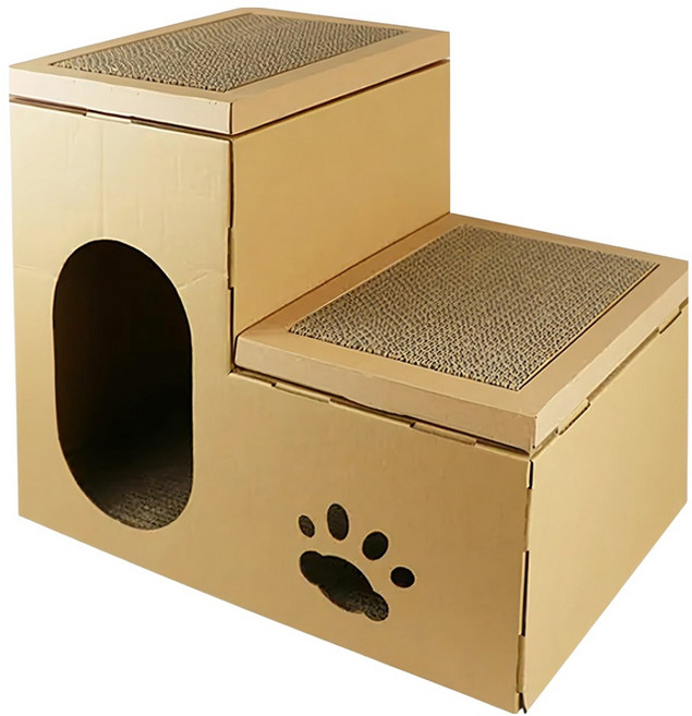 貓本屋 豪華版雙層貓抓板寵物貓屋, 棕色, 1個