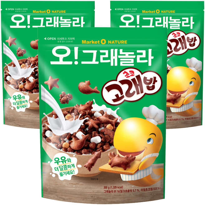 마켓오네이처 오리온 오!그래놀라 초코고래밥, 300g, 3개