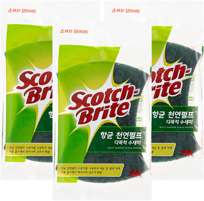 스카치브라이트 항균 천연펄프 다목적 수세미, 1개입, 3개
