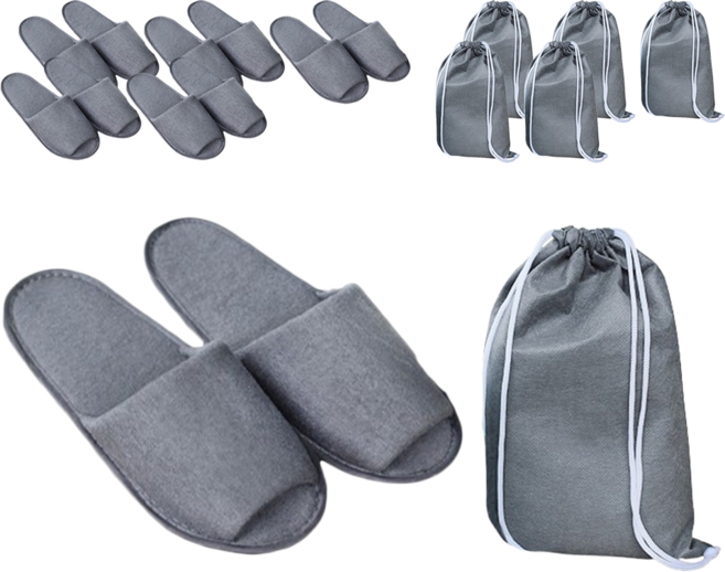 아리코 기내용 여행용 접이식 슬리퍼 + 파우치 세트, 그레이, 6세트