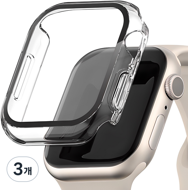 신지모루 9H 풀커버 일체형 SF코팅 애플워치 케이스, 크리스탈 클리어, 3개