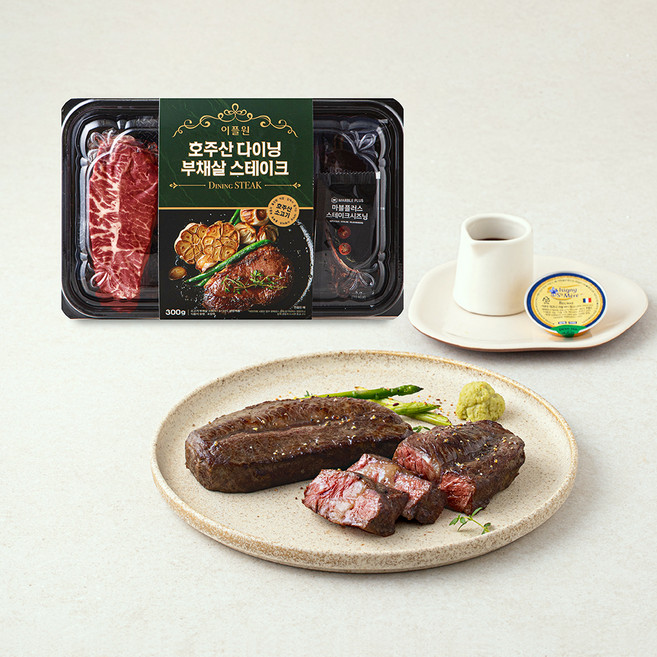 이플원 호주산 다이닝 부채살 스테이크 300g + 버터 10g + 스테이크 시즈닝 5g + 스테이크 소스 60g 세트 (냉장), 1개
