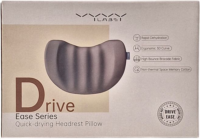 VYVYLABS Drive Ease系列 速乾頭枕 快速脫水 人體工學3D曲線 高彈提花面料 非熱感太空記憶棉, 灰色, 1個
