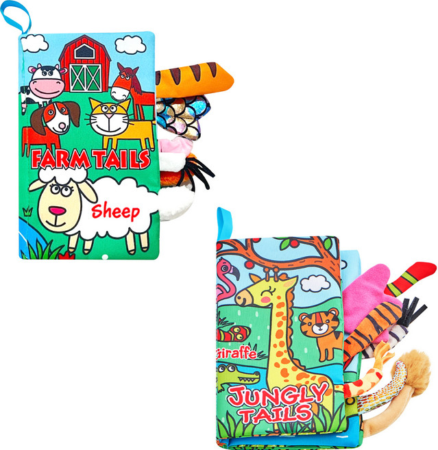 투칸 유아용 촉감놀이 헝겊책 정글 꼬리 + 농장 꼬리 세트, 혼합색상, 1개