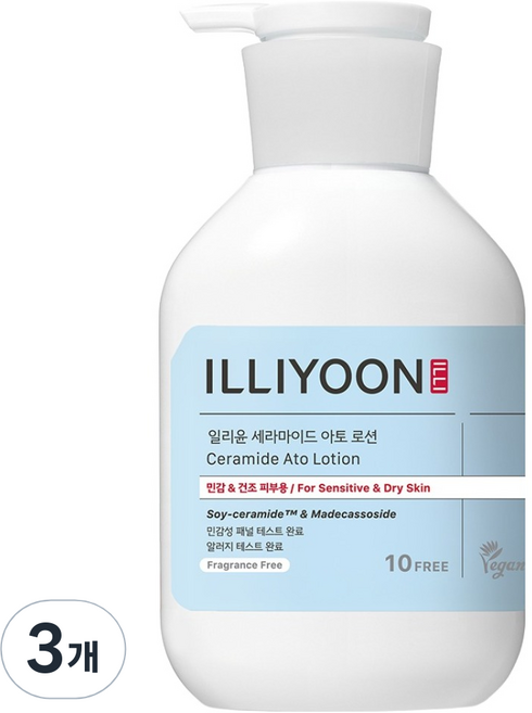ILLIYOON 一理潤 神經醯胺溫和保濕乳液 臉&身體適用 無香, 508ml, 3個