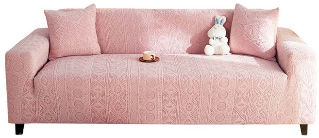 好物良品 波西米亞系列 四季通用高彈力立體提花彈力沙發罩 1人座 附抱枕套 + 泡棉條, 1個, 粉色