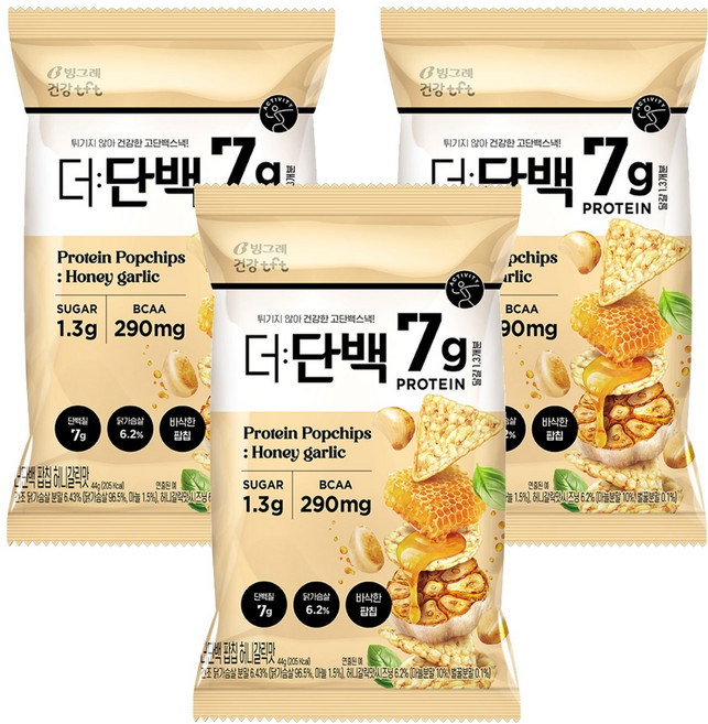 더단백 빙그레 건강tft 팝칩 허니갈릭맛, 3개, 44g