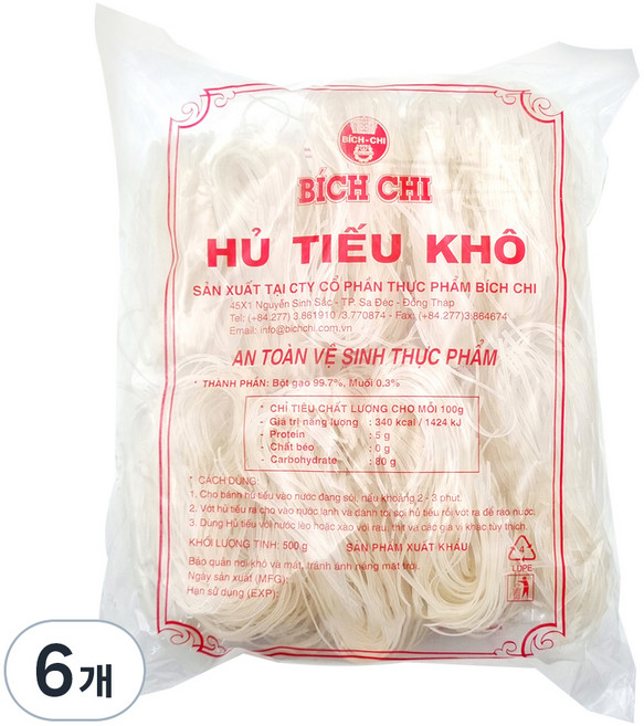 비치치 후티오코 쌀국수면 2mm, 500g, 6개