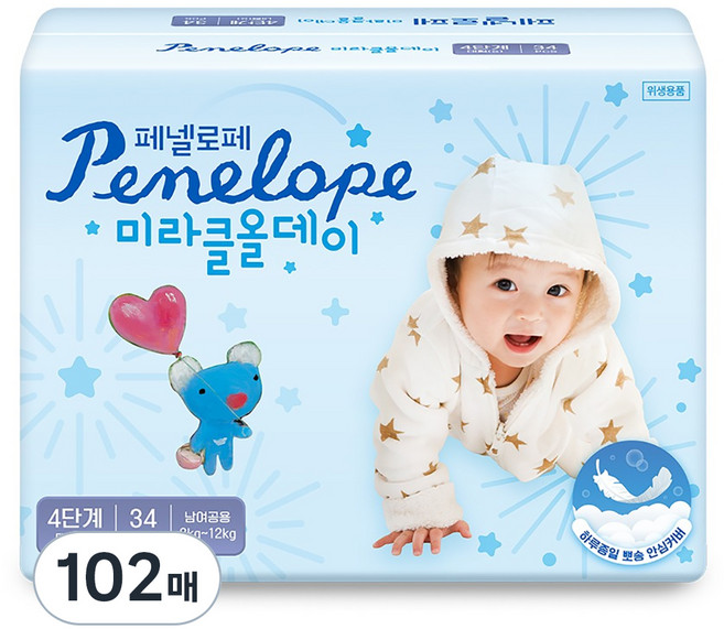 페넬로페 뉴 미라클 올데이 밴드형 기저귀 남녀공용, 4단계, 102매