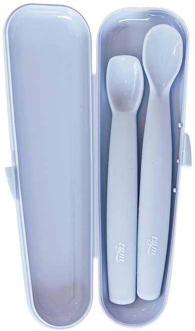 티지엠 실리콘 이유식스푼 초기+ 중기 + 케이스 세트, 애쉬블루, 1세트