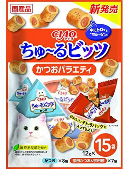 INABA CIAO 啾嚕 夾心肉泥捲, 鮪魚 + 宗田鰹魚, 180g, 1袋