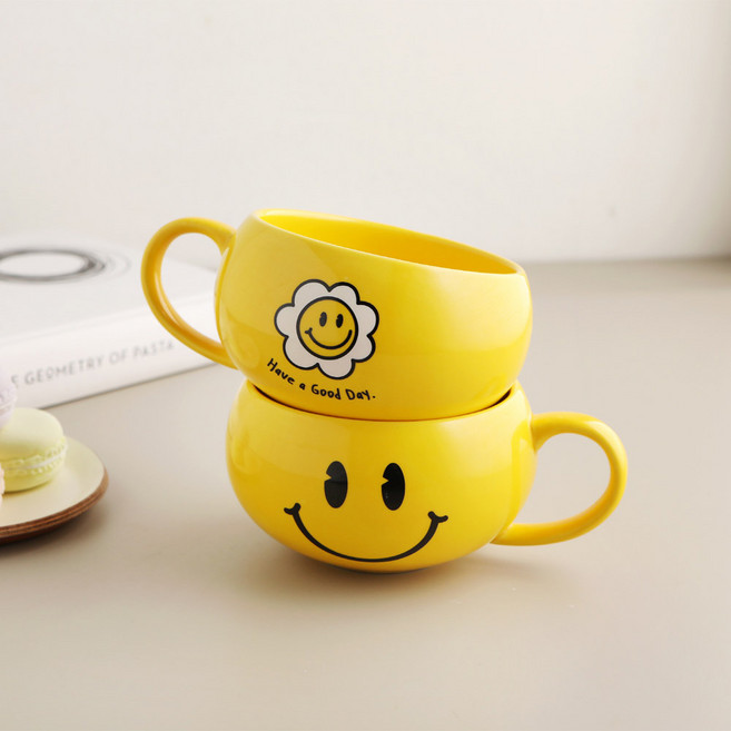이플스토리 스마일 캐릭터 손잡이 시리얼 스프 머그, 옐로우, 1개