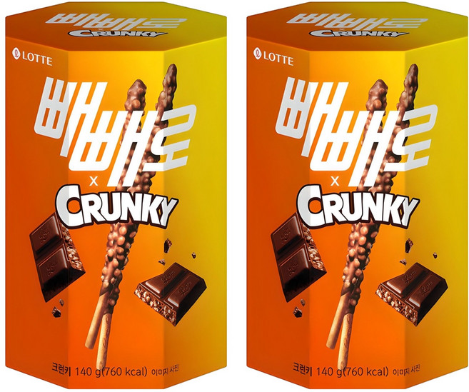 빼빼로 크런키, 140g, 2개