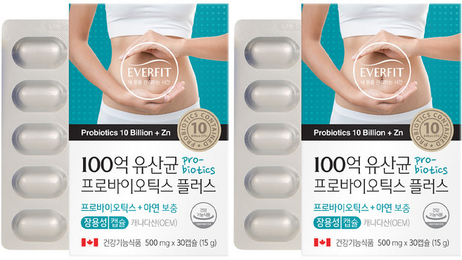 내츄럴플러스 에버핏 100억 유산균 프로바이오틱스 플러스, 30정, 2개
