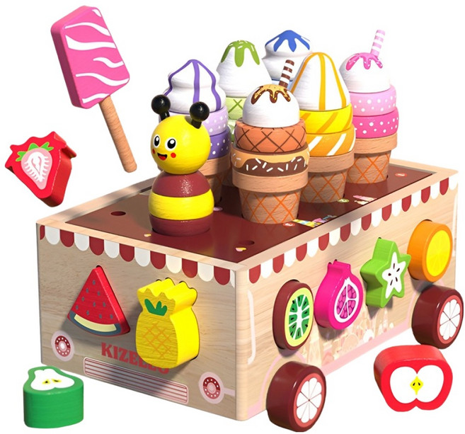 키젤로 유아 소근육 발달 아이스크림 프루트 푸드트럭, 혼합색상, 1개