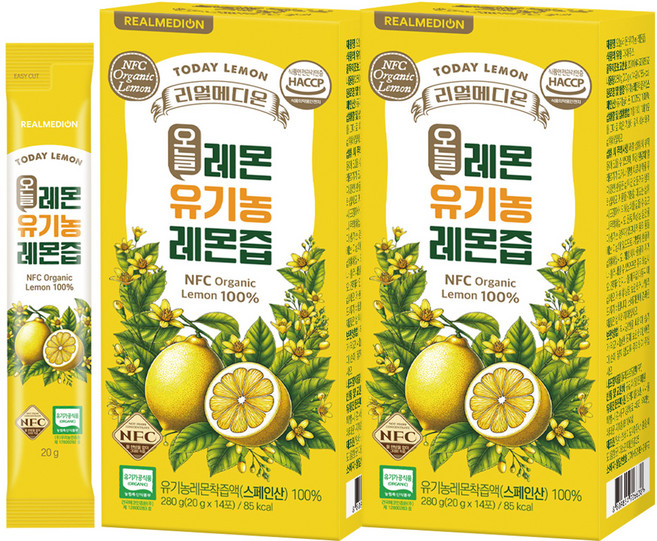 리얼메디온 오늘레몬 유기농 레몬즙 스틱, 280g, 2개