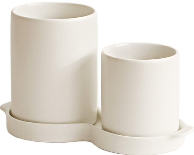 NATURE LIVING 2格陶瓷製餐具瀝水桶組 白色 21x10x13公分, 1組