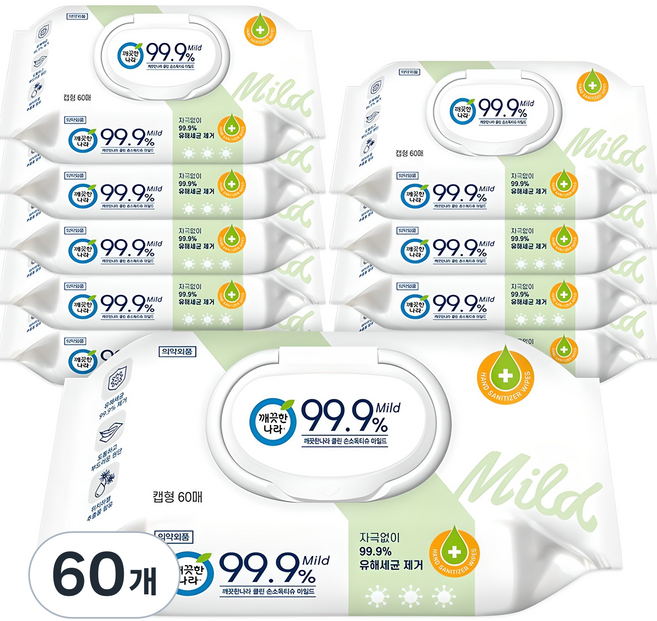 깨끗한나라 클린 손소독티슈 마일드 캡형, 60개, 60매