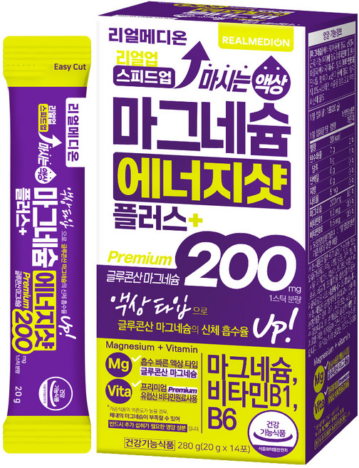 리얼메디온 리얼업 스피드업 마시는 액상 마그네슘 에너지샷 플러스 글루콘산 마그네슘 200 14p, 1개, 280g
