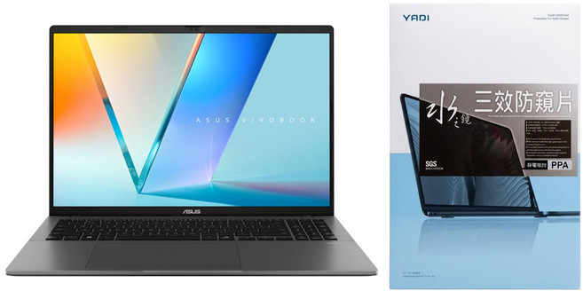 YADI 亞第 水之鏡 16 : 10 防窺片靜電吸附 ASUS Vivobook S16 S3607QA 專用 PF4PPA-W160, 黑色, 1片