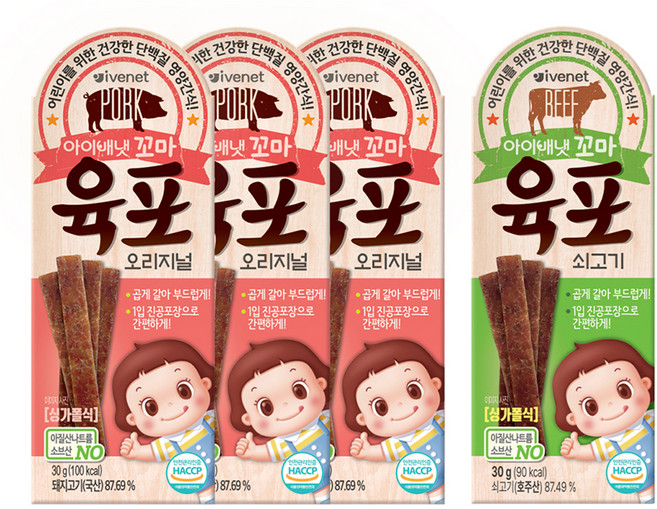 아이배냇 꼬마 육포 오리지널 3p + 쇠고기1p, 돈육 + 쇠고기 혼합맛, 1세트