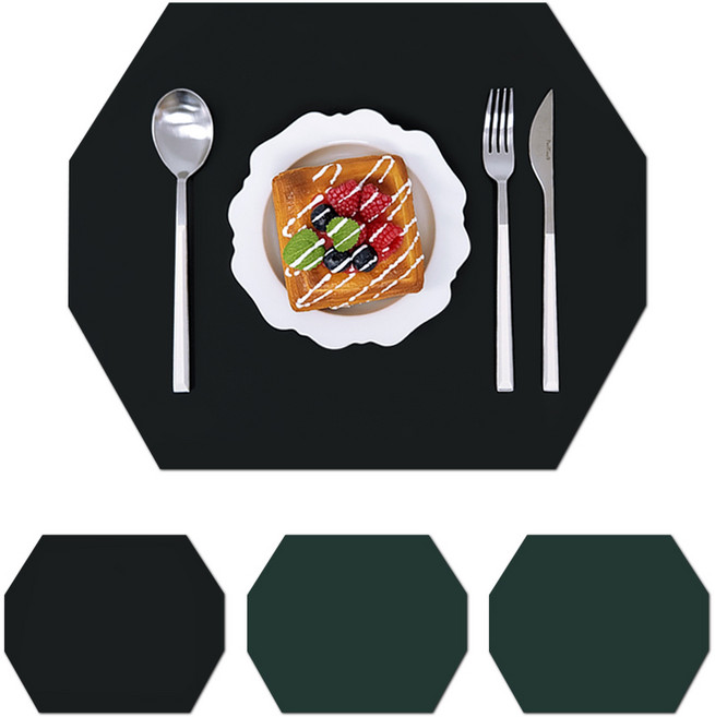 쾌청 어나더 가죽 식탁매트 팔각 오타고노, 블랙 + 그린, 30 x 45.2 cm, 4개