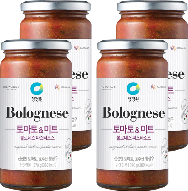 청정원 볼로네즈 파스타소스 토마토&미트, 370g, 4개