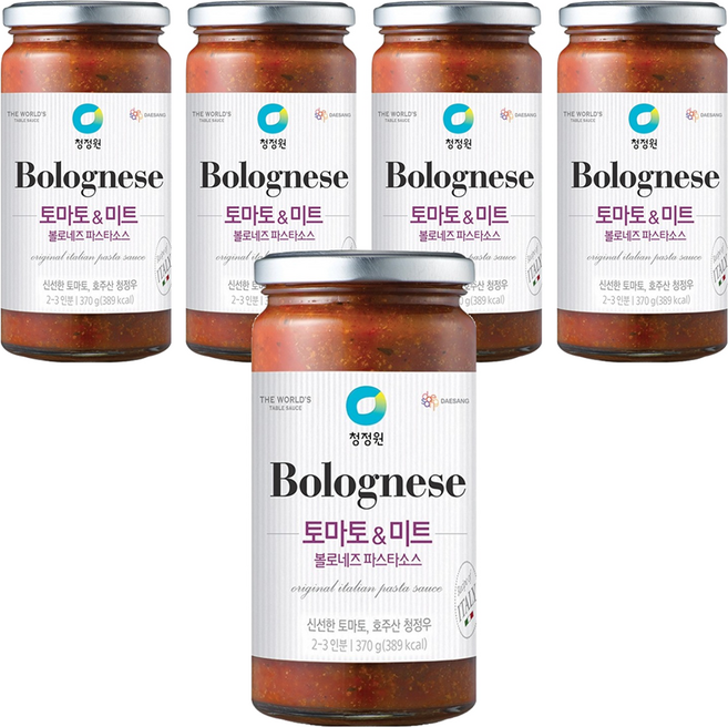 청정원 볼로네즈 파스타소스 토마토&미트, 370g, 5개