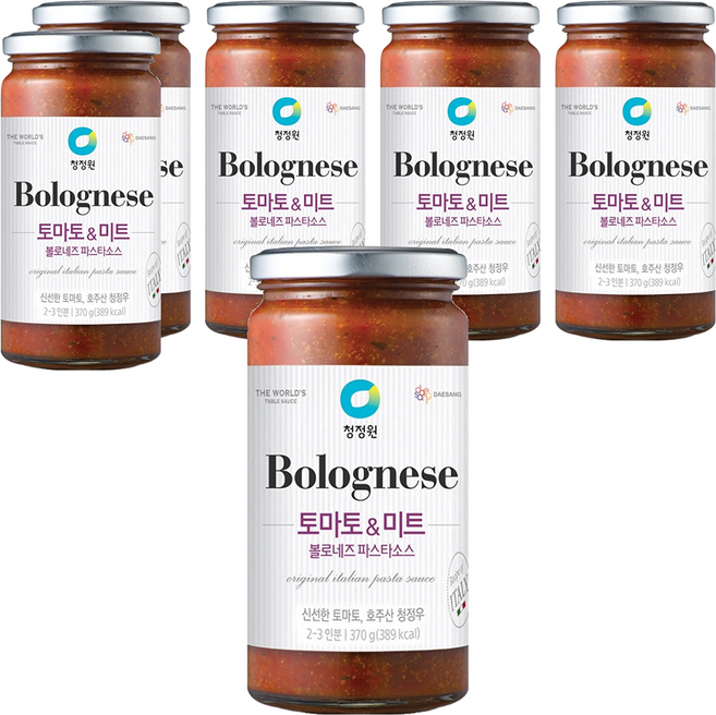 청정원 볼로네즈 파스타소스 토마토&미트, 370g, 6개
